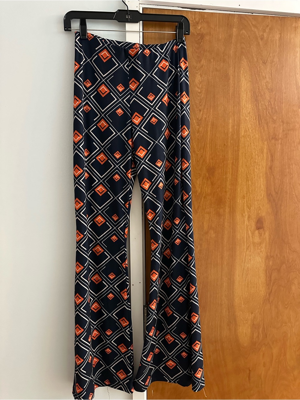 Zara Navy and Orange Geometric Wide-Leg Pants